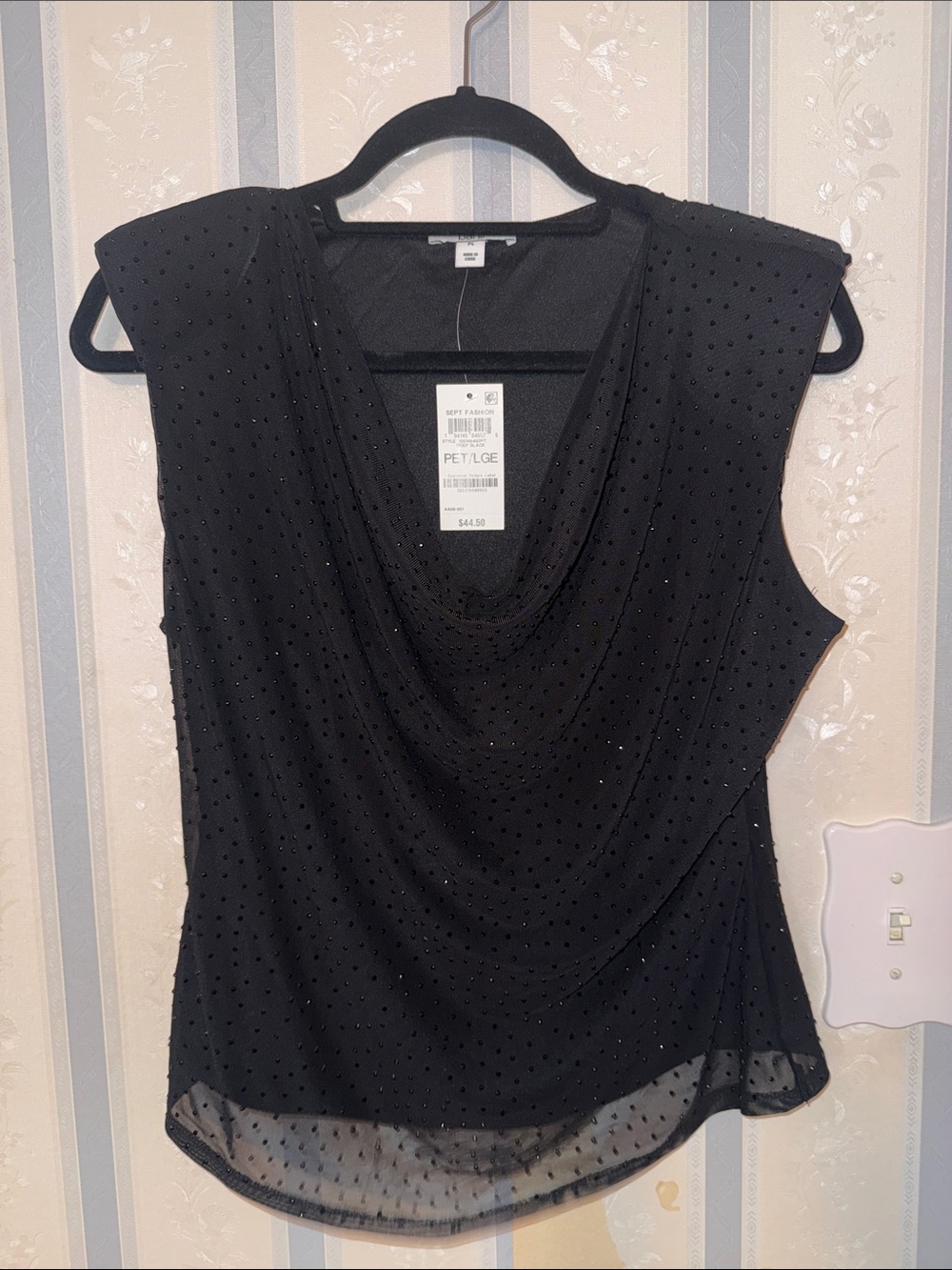Bar III Black Sleeveless Draped Cowl Neck Top